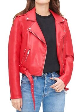Levi’s Red Faux Leather Moto Jacket - Size L - Iconic Biker Style